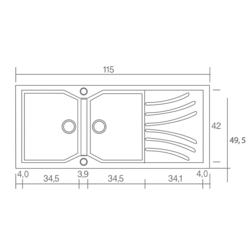 Sanitec Classic 332  Νεροχύτης 115x50 cm