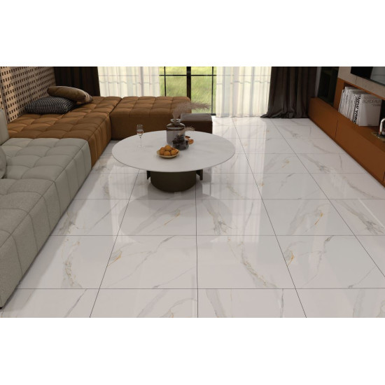 Royal Statuario Glossy Πλακάκι Δαπέδου Rettificato Πορσελανάτο 60x60 cm Λευκό