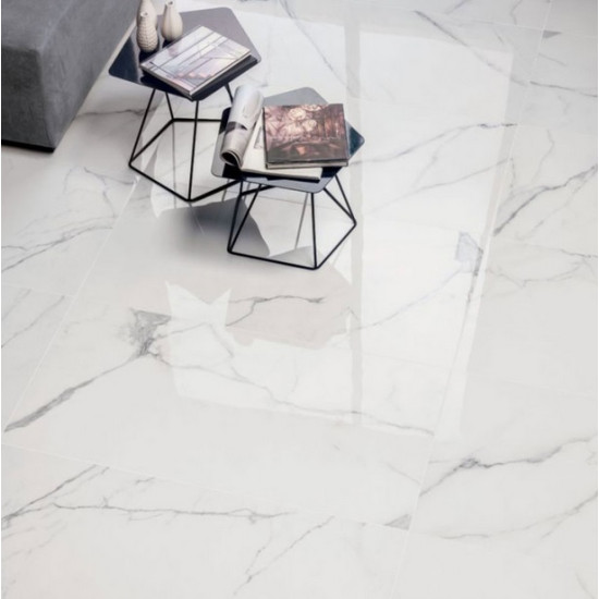 Royal Statuario Glossy Πλακάκι Δαπέδου Rettificato Πορσελανάτο 60x60 cm Λευκό